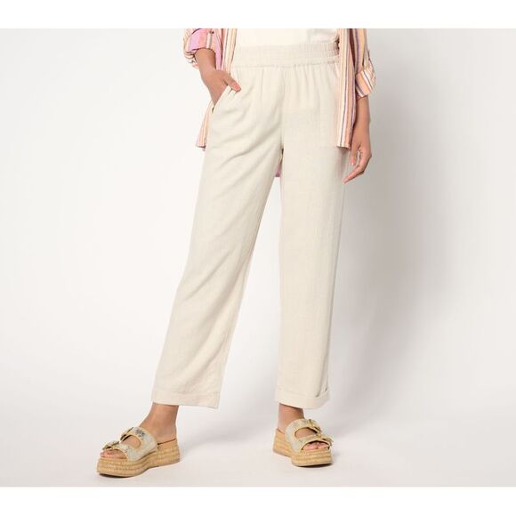 Denim & Co. Pants - Denim & Co. Women's Petite Pants PXL Naturals Linen Blend Straight White A647756